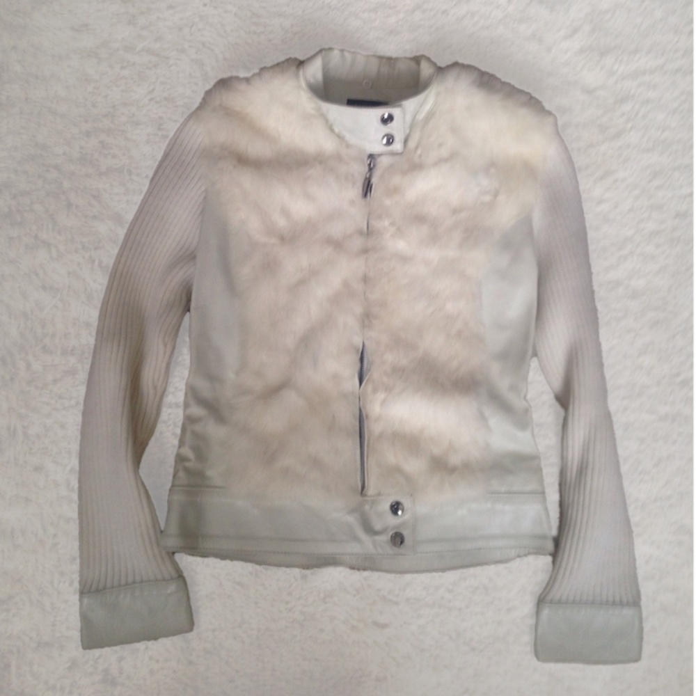 Y2K bebe Ivory Fur Front Sweater Jacket